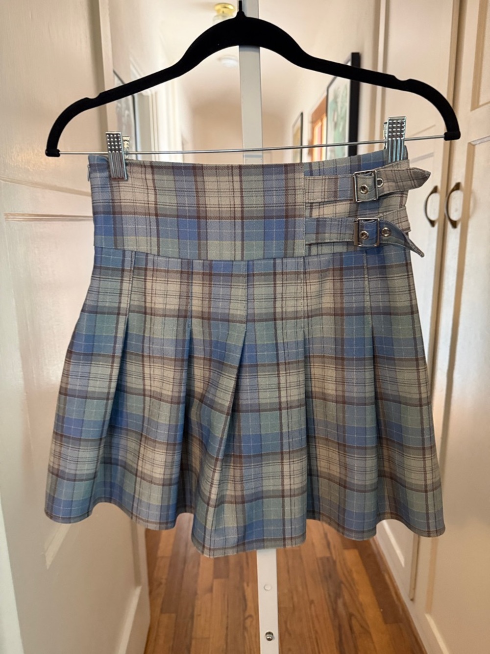 Papaya Plaid Pleated Mini Skirt SKORT in Blue and Gray